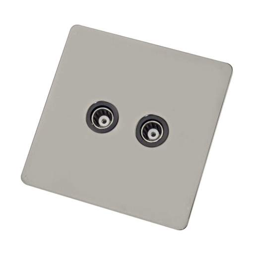 Scolmore Click Define 1 Gang Isolated Twin Coaxial Socket Black Insert Black Nickel