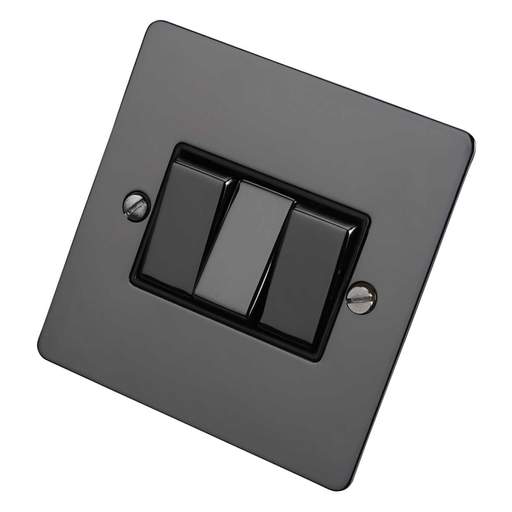Scolmore Click Define 10A 3 Gang 2 Way Light Switch Black Insert Black Nickel