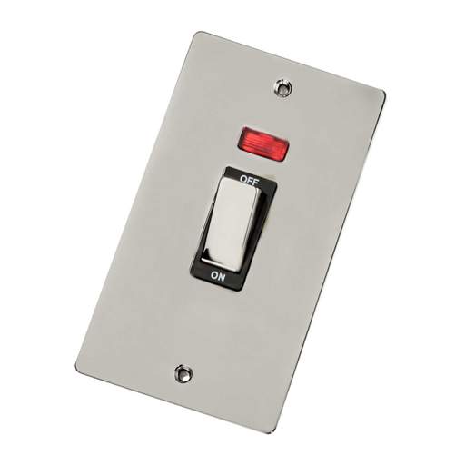 Scolmore Click Define 45A DP 2 Gang Vertical Switch with Neon Black Insert Black Nickel