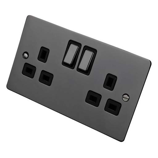 Scolmore Click Define 13A DP 2 Gang Switched Socket Black Insert Black Nickel