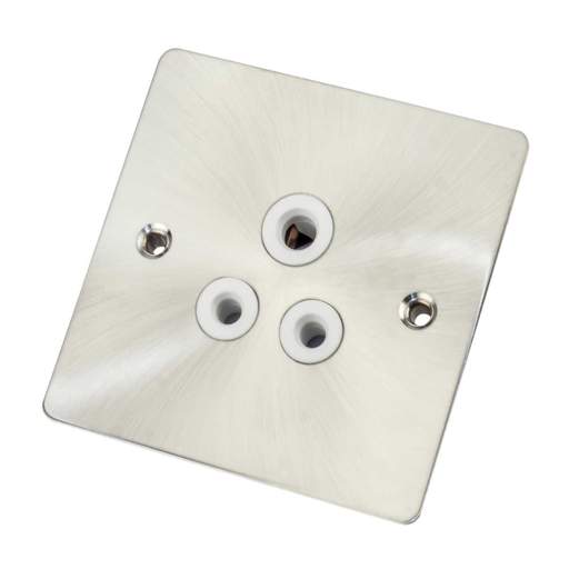 Scolmore Click Define 5A 1 Gang Unswitched Round Pin Socket White Insert Brushed Steel