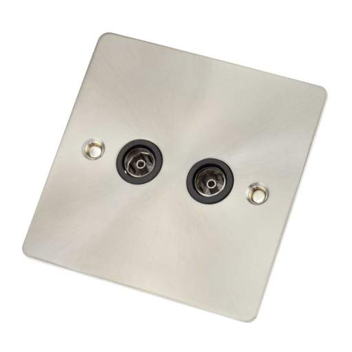 Scolmore Click Define 1 Gang Twin Non Isolated Coaxial Socket Black Insert Brushed Steel