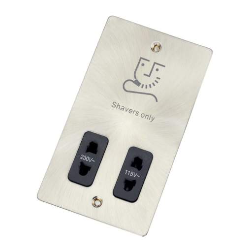 Scolmore Click Define Dual Voltage Shaver Socket Black Insert Brushed Steel