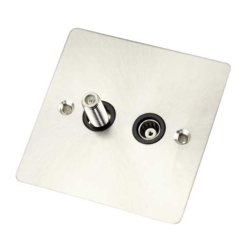 Scolmore Click Define 1 Gang Satellite and Coaxial Socket Black Insert Brushed Steel