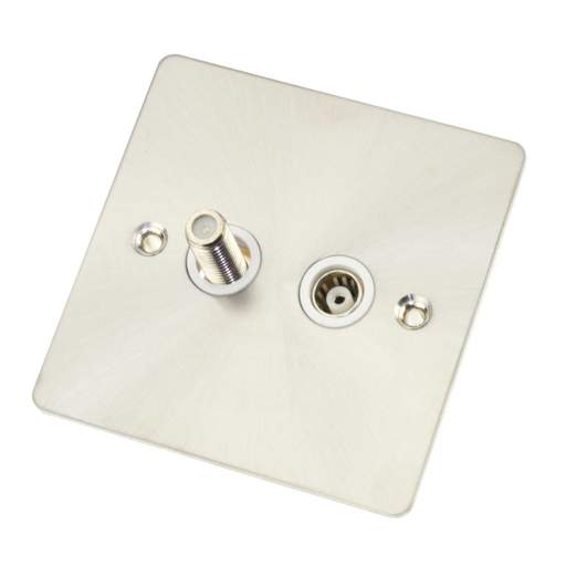Scolmore Click Define 1 Gang Satellite and Coaxial Socket White Insert Brushed Steel