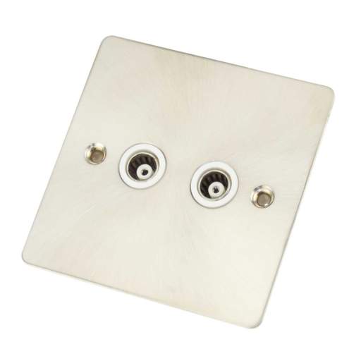 Scolmore Click Define 1 Gang Twin Isolated Coaxial Socket White Insert Brushed Steel