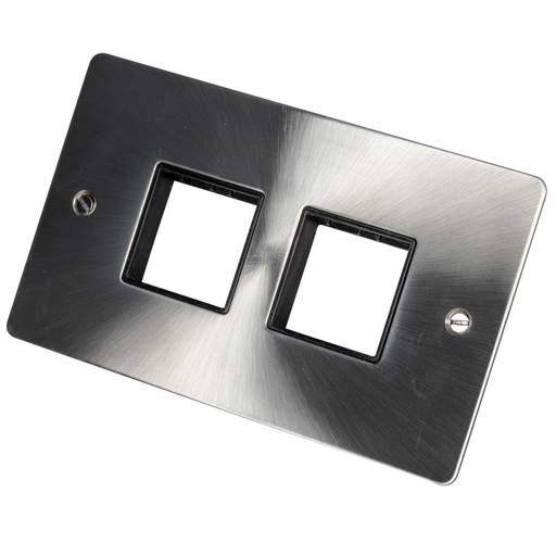 Scolmore Click Define 2 Gang 2 + 2 Minigrid Module Front Plate Black Insert Brushed Steel