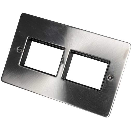 Scolmore Click Define 2 Gang 3 + 3 Minigrid Module Front Plate Black Insert Brushed Steel