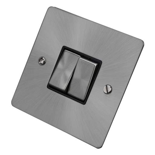 Scolmore Click Define 10A 2 Gang 2 Way Light Switch Black Insert Brushed Steel