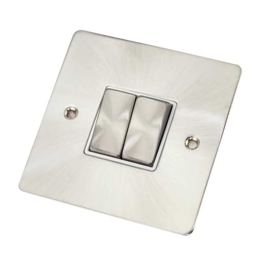 Scolmore Click Define 10A 2 Gang 2 Way Light Switch White Insert Brushed Steel