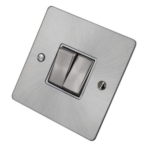 Scolmore Click Define 10A 2 Gang 2 Way Light Switch White Insert Brushed Steel