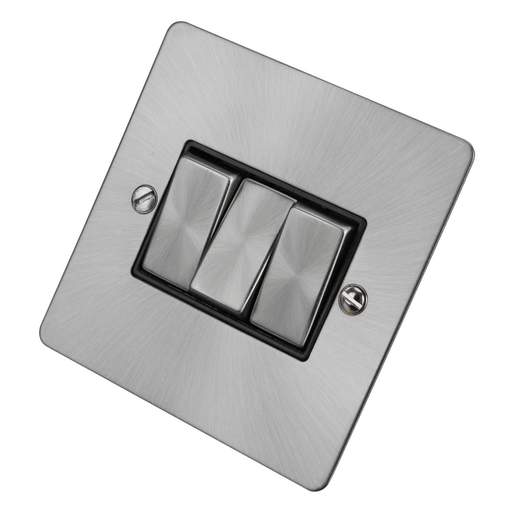 Scolmore Click Define 10A 3 Gang 2 Way Light Switch Black Insert Brushed Steel