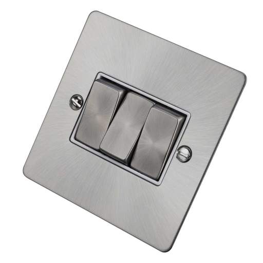 Scolmore Click Define 10A 3 Gang 2 Way Light Switch White Insert Brushed Steel