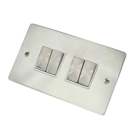 Scolmore Click Define 10A 4 Gang 2 Way Light Switch White Insert Brushed Steel