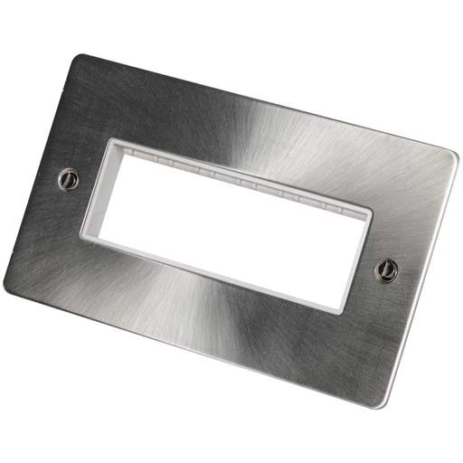 Scolmore Click Define 2 Gang 6 Minigrid Module Front Plate White Insert Brushed Steel