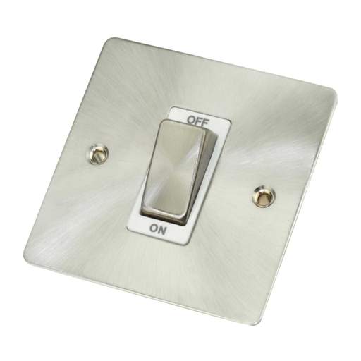 Scolmore Click Define 45A DP 1 Gang Switch White Insert Brushed Steel