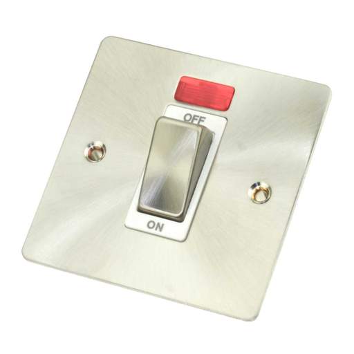 Scolmore Click Define 45A DP 1 Gang Switch with Neon White Insert Brushed Steel