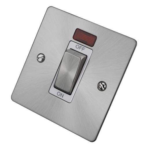 Scolmore Click Define 45A DP 1 Gang Switch with Neon White Insert Brushed Steel