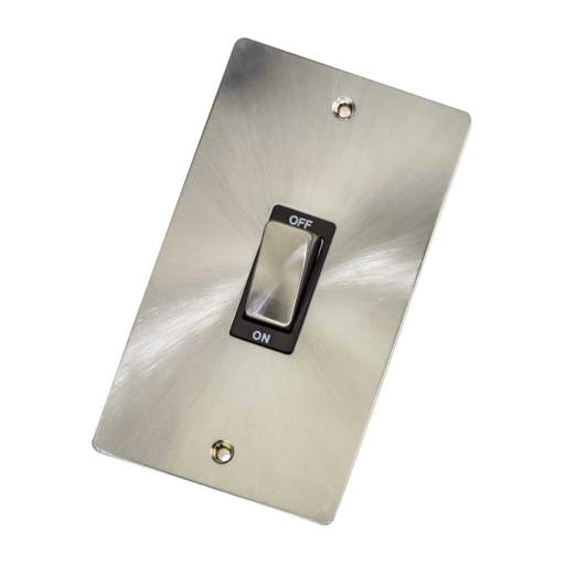 Scolmore Click Define 45A DP 2 Gang Vertical Switch Black Insert Brushed Steel
