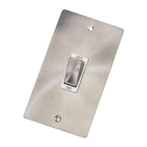 Scolmore Click Define 45A DP 2 Gang Vertical Switch White Insert Brushed Steel