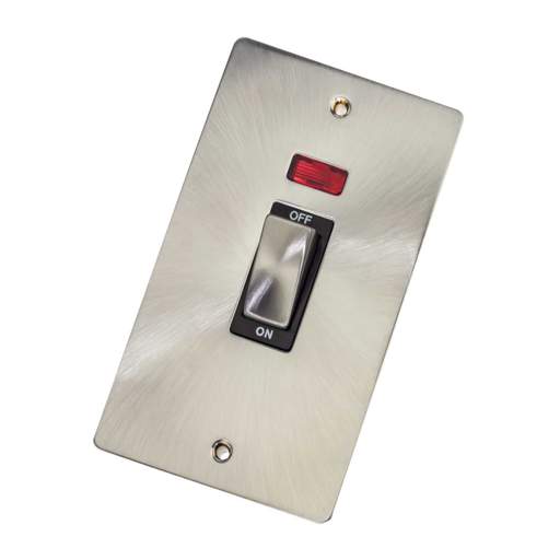 Scolmore Click Define 45A DP 2 Gang Vertical Switch with Neon Black Insert Brushed Steel