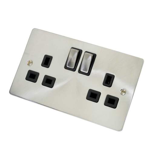 Scolmore Click Define 2 Gang 13A Double Pole Switched Socket with Black Insert Brushed Steel