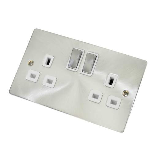 Scolmore Click Define 2 Gang 13A Double Pole Switched Socket with White Insert Brushed Steel
