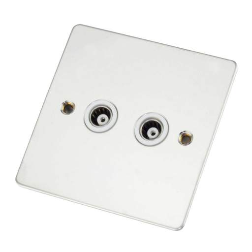 Scolmore Click Define 1 Gang Isolated Twin Coaxial Socket Polished White Insert Chrome