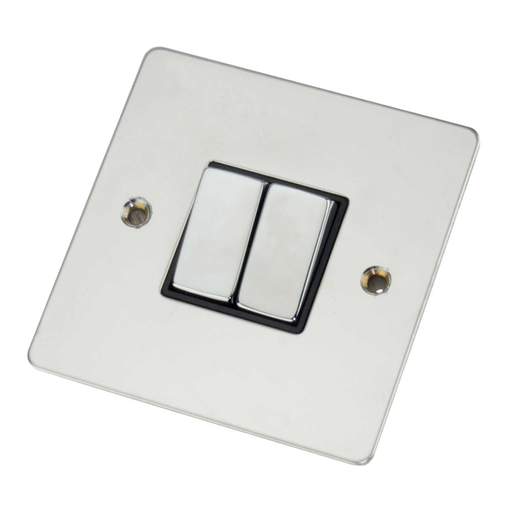 Scolmore Click Define 2 Gang 2 Way 10A Ingot Switch Polished Chrome With Black Insert
