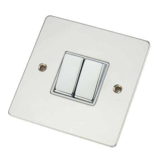 Scolmore Click Define 2 Gang 2 Way 10A Ingot Switch Polished Chrome With White Insert