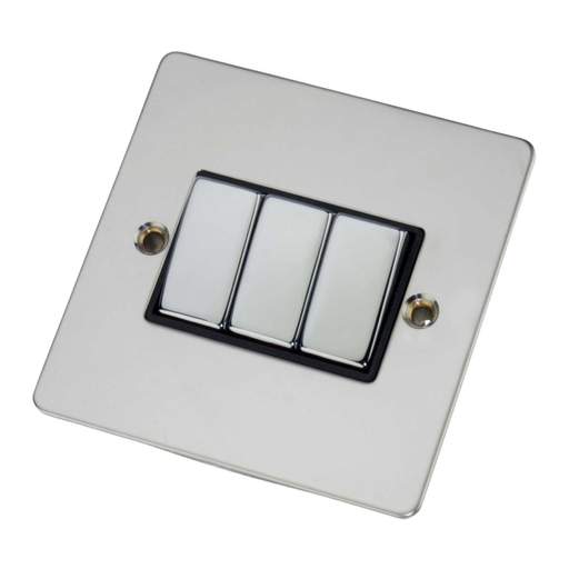 Scolmore Click Define 3 Gang 2 Way 10A Ingot Switch Polished Chrome With Black Insert