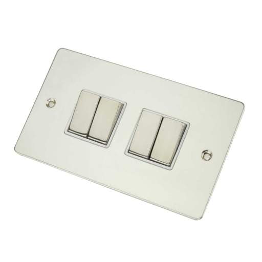 Scolmore Click Define 10A 4 Gang 2 Way Ingot Switch Polished Chrome With White Insert