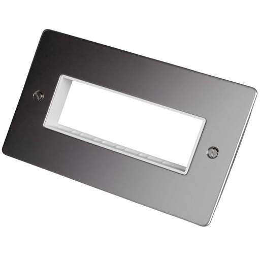 Scolmore Click Define 2 Gang 6 Minigrid Module Front Plate White Insert Polished Chrome