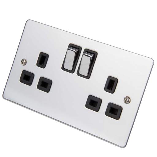 Scolmore Click Define 13A DP 2 Gang Switched Socket Black Insert Polished Chrome