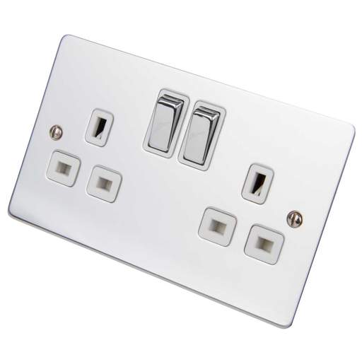 Scolmore Click Define 13A DP 2 Gang Switched Socket White Insert Polished Chrome