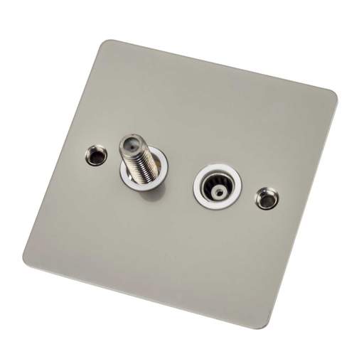 Scolmore Click Define 1 Gang Satellite and Coaxial Socket White Insert Pearl Nickel