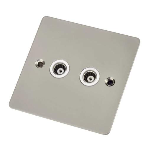 Scolmore Click Define 1 Gang Isolated Twin Coaxial Socket White Insert Pearl Nickel