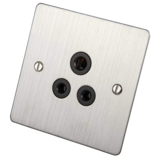 Scolmore Click Define 5A 1 Gang Unswitched Round Pin Socket Black Insert Stainless Steel