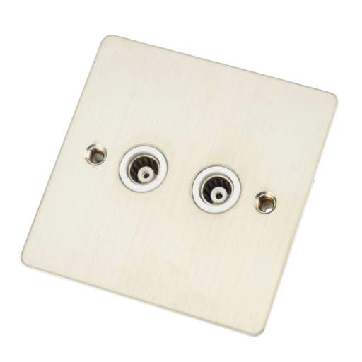 Scolmore Click Define 1 Gang Isolated Twin Coaxial Socket White Insert Stainless Steel