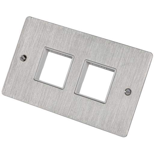 Scolmore Click Define 2 Gang 2 + 2 Minigrid Module Front Plate White Insert Stainless Steel