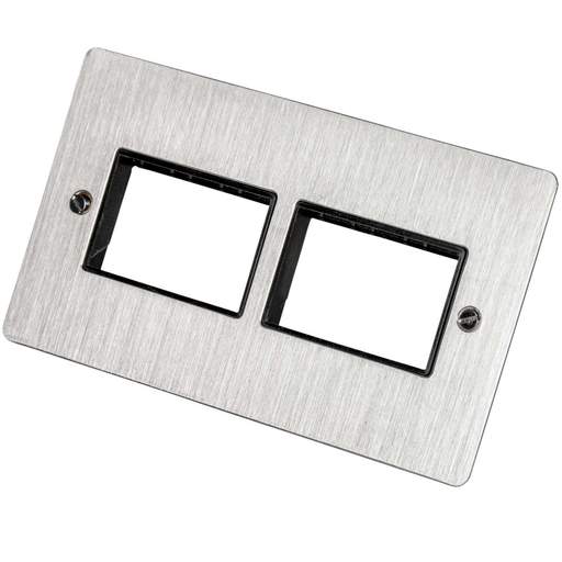 Scolmore Click Define 2 Gang 3 + 3 Minigrid Module Front Plate Black Insert Stainless Steel