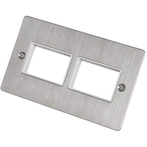 Scolmore Click Define 2 Gang 3 + 3 Minigrid Module Front Plate White Insert Stainless Steel