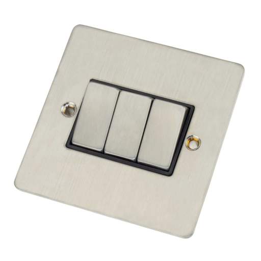 Scolmore Click Define 10A 3 Gang 2 Way Light Switch Black Insert Stainless Steel