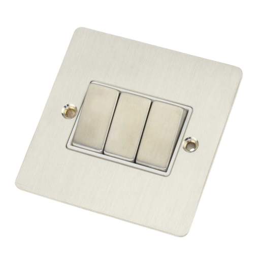 Scolmore Click Define 10A 3 Gang 2 Way Light Switch White Insert Stainless Steel