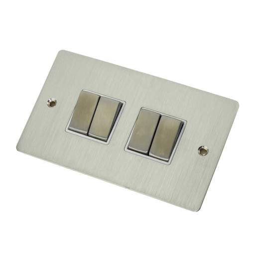 Scolmore Click Define 10A 4 Gang 2 Way Light Switch White Insert Stainless Steel