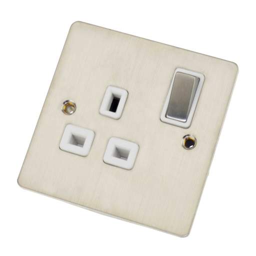 Scolmore Click Define 13A DP 1 Gang Switched Socket White Insert Stainless Steel