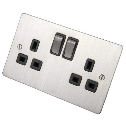 Scolmore Click Define 13A DP 2 Gang Switched Socket Black Insert Stainless Steel