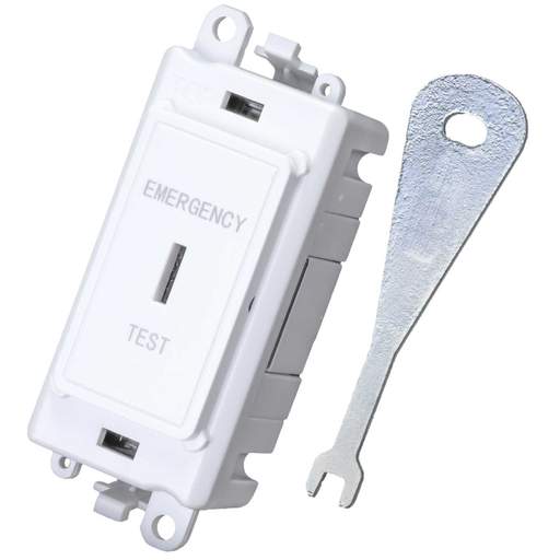Scolmore Click Gridpro 20A Double Pole Key Switch marked Emergency Test Polar White