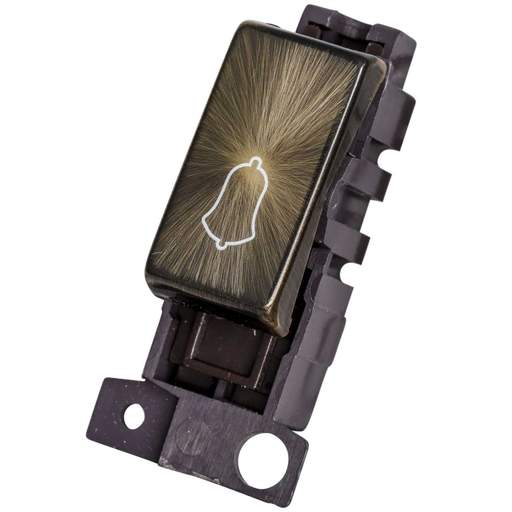 Scolmore Click Mini Grid 10A 1 Way Retractive Switch Module marked Bell Symbol Antique Brass