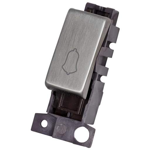 Scolmore Click Mini Grid 10A 1 Way Retractive Switch Module marked Bell Symbol Stainless Steel